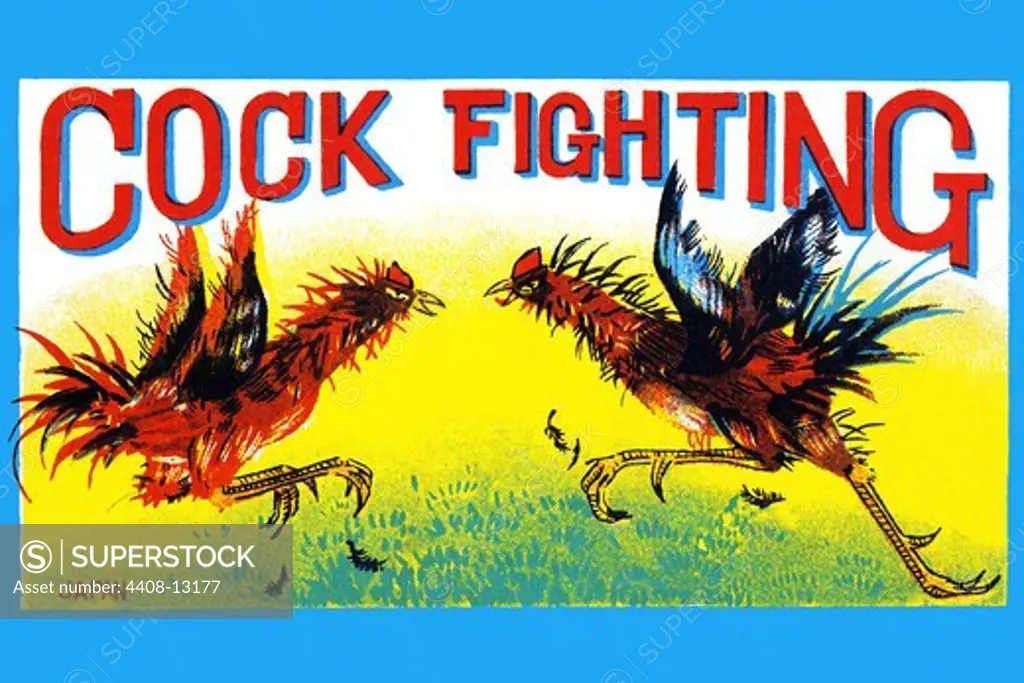 Cock Fighting, Vintage Toy Box Art