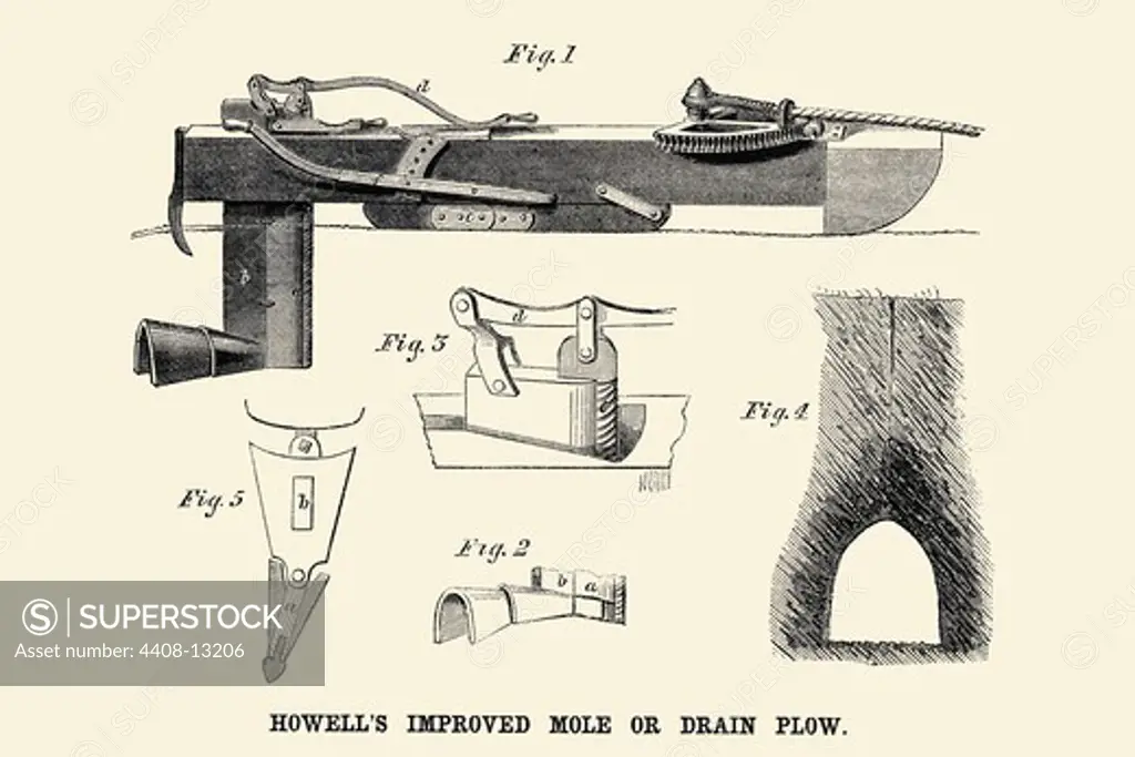 Howell's Improved Mole or Drain Plow, Farm Machinery
