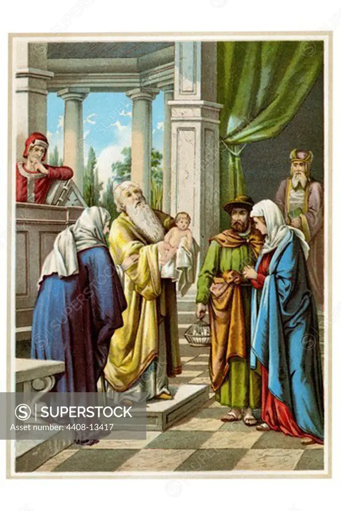 Priest Gives His Blessings to the Baby Jesus, Christian Illustration