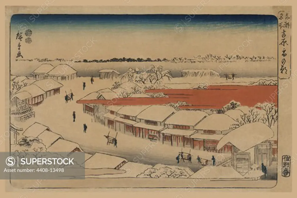 Morning snow at Yoshiwara (Yoshiwara yuki no asa), Japanese Prints - Hiroshige