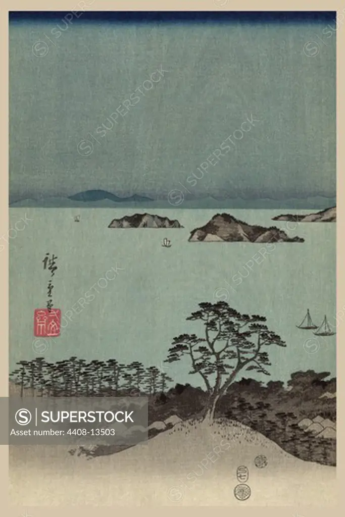 Evening view of the eight famous sites at Kanazawa in Musashi Province (Uyokanazawa hassshoyakei) #1, Japanese Prints - Hiroshige