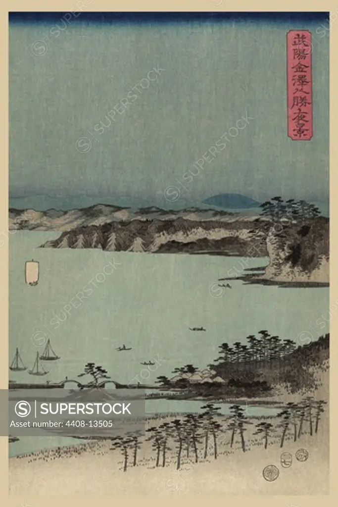 Evening view of the eight famous sites at Kanazawa in Musashi Province (Uyokanazawa hassshoyakei) #3, Japanese Prints - Hiroshige