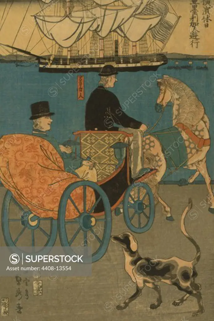 Americans enjoying Sunday in Yokohama (Yokohama kyu_jitsu Amerikajin yu_ko_), Japanese Prints - Hiroshige