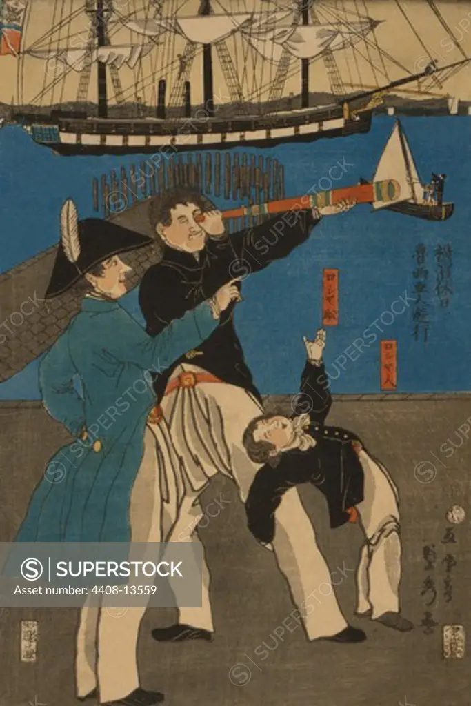Russians enjoying themselves on Sunday in Yokohama (Yokohama kyu_jitsu - Oroshiyajin yu_ko_), Japanese Prints - Hiroshige