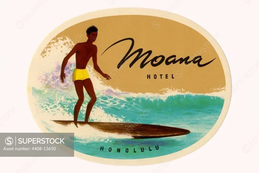 Moana Hotel Luggage Label, Surfing