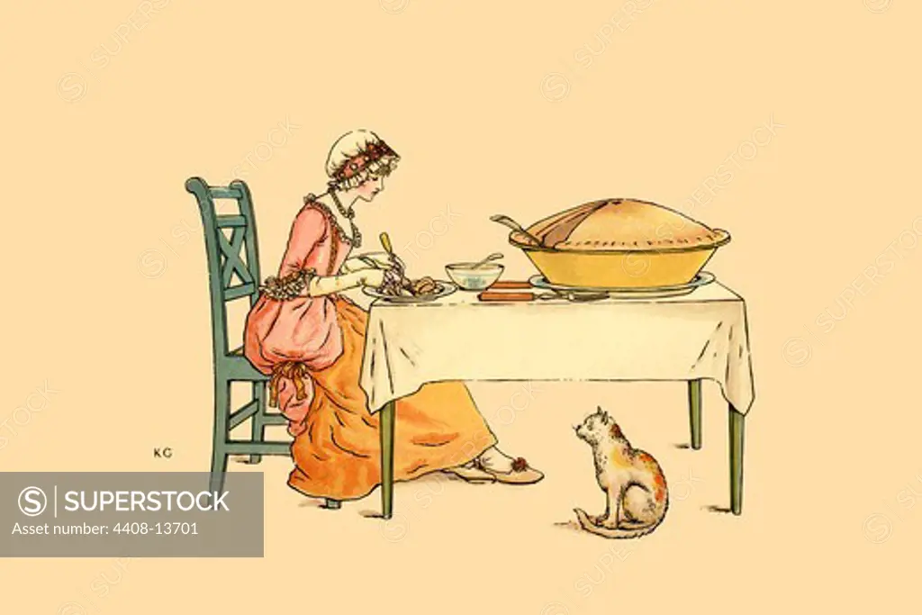 Slice of Pie and a Hungry Kitten, Victorian Children's Literature - Kate Greenaway