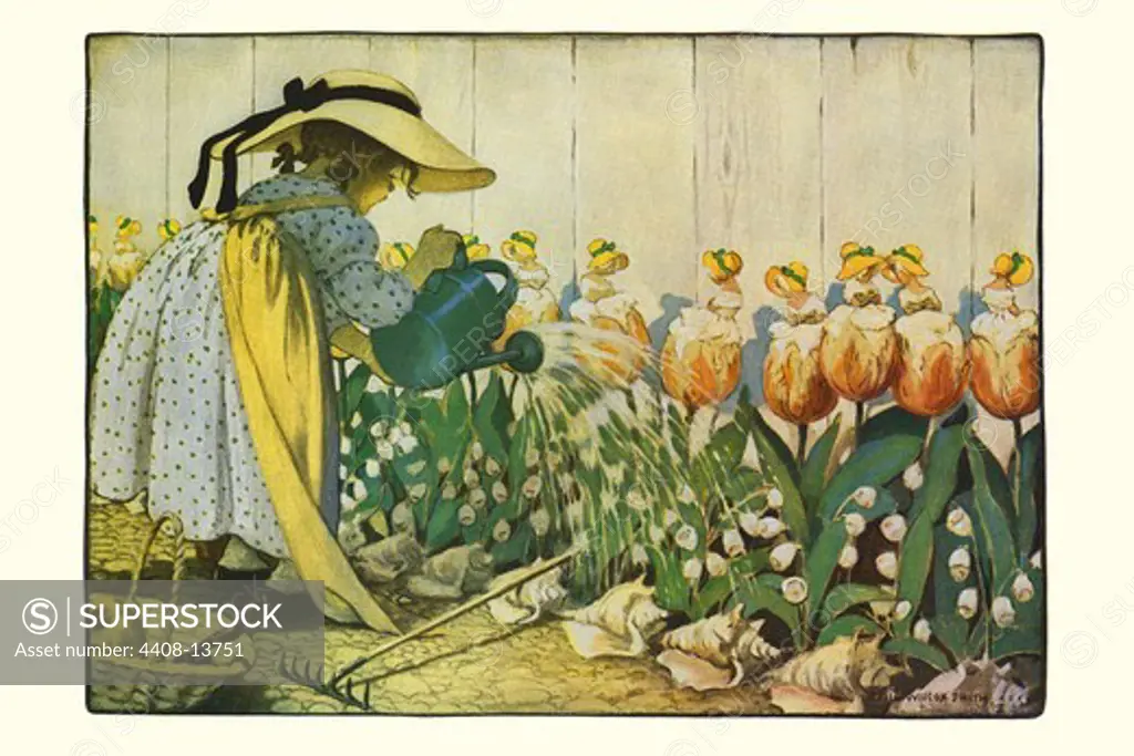 Flowers Being Watered - Mary, Mary, Jessie Willcox Smith