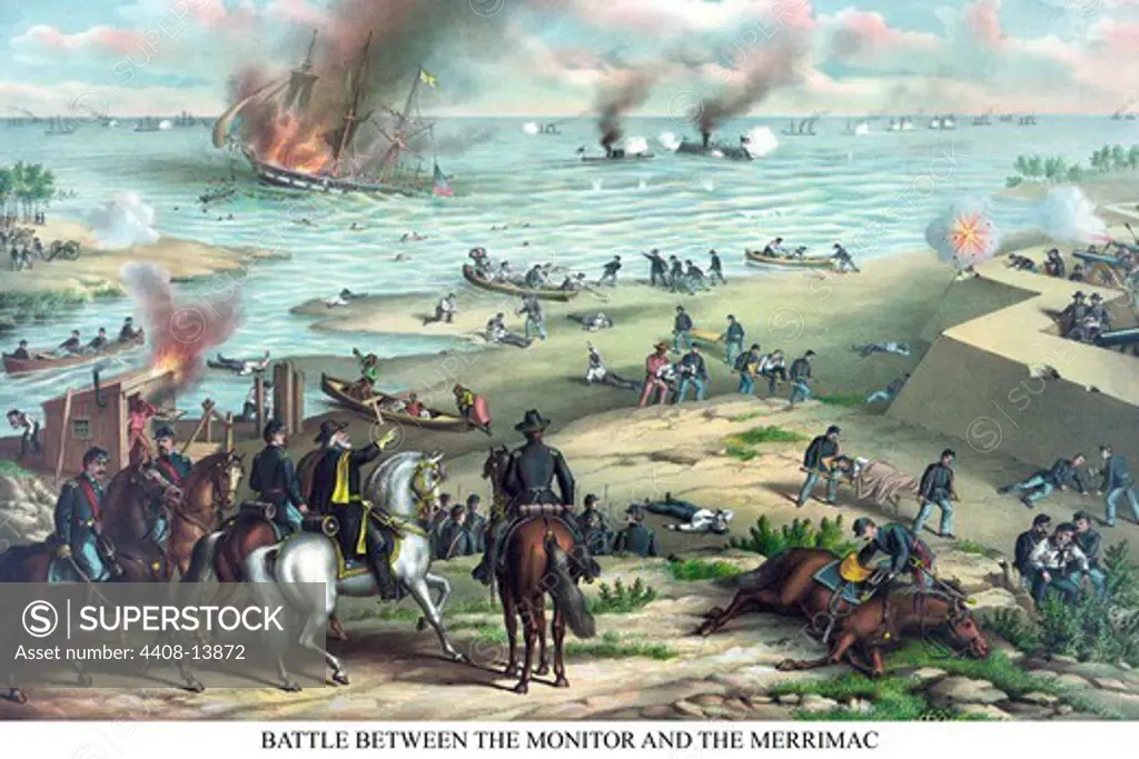 Naval Engagement of the Monitor & Merrimack or the Battle of Hampton Roads, Civil War - USA