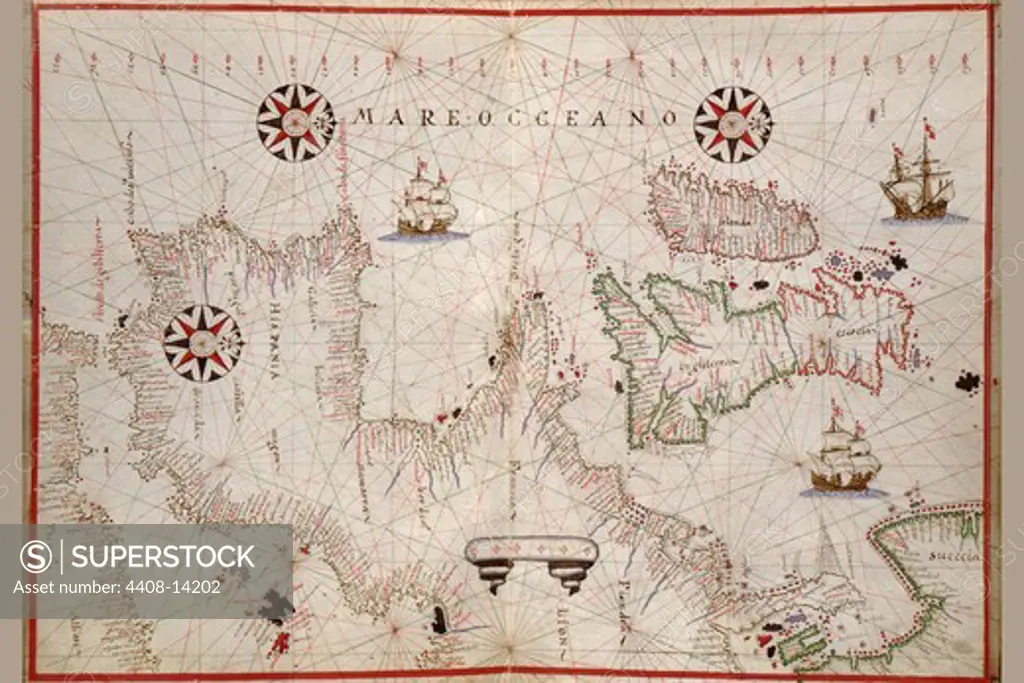 Portolan Map of Spain, England, Ireland & France, Portolan Maps