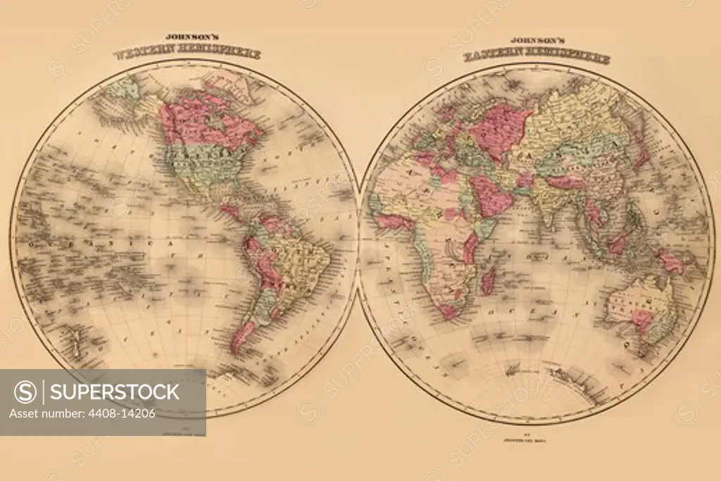 Johnson's World Map, Antique World Maps