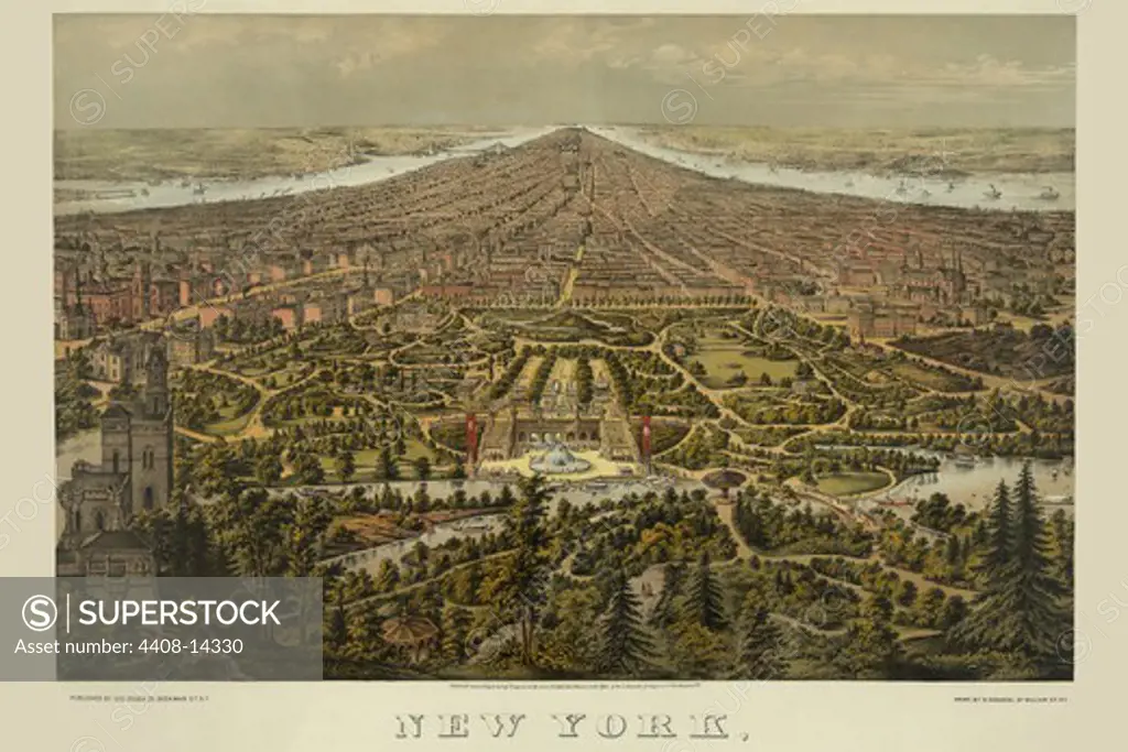 Birds-eye view of Manhattan, New York, New York