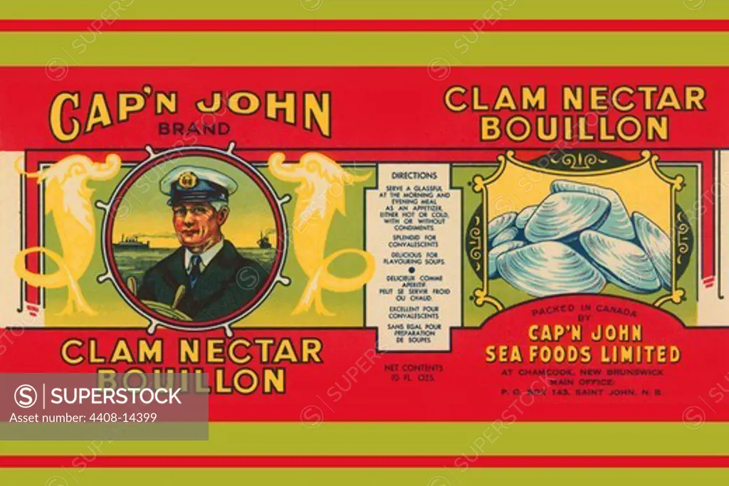 Cap'n John Brand Clam Nectar Bouillon, Seafood in Advertising