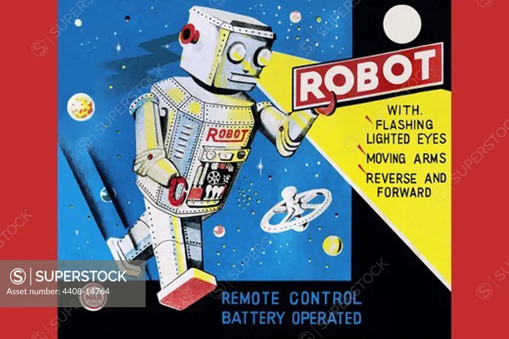 Robot with Flashing Lighted Eyes, Robots, ray guns & rocket ships