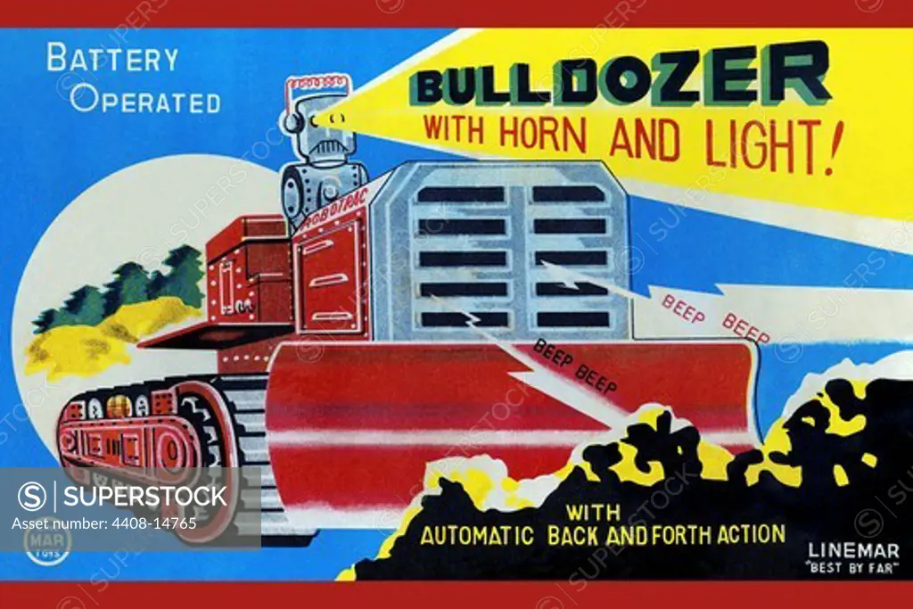 Battery Operated Bulldozer with Horn and Light, Robots, ray guns & rocket ships