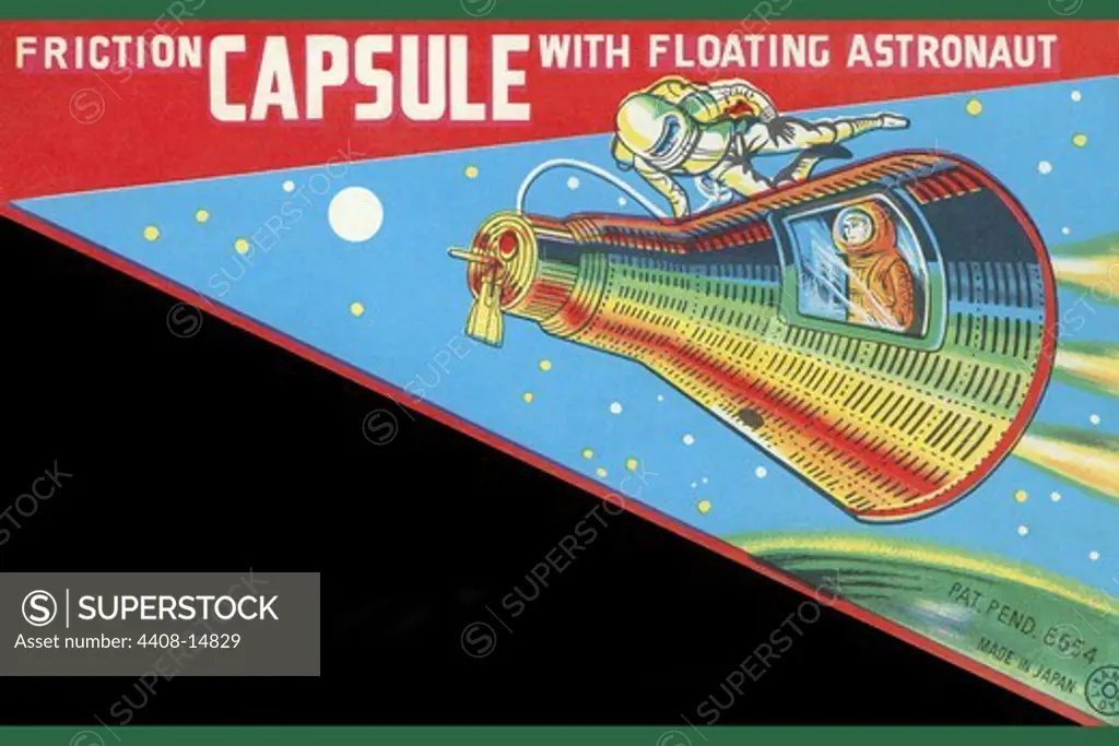 Friction Capsule with Floating Astronaut, Robots, ray guns & rocket ships