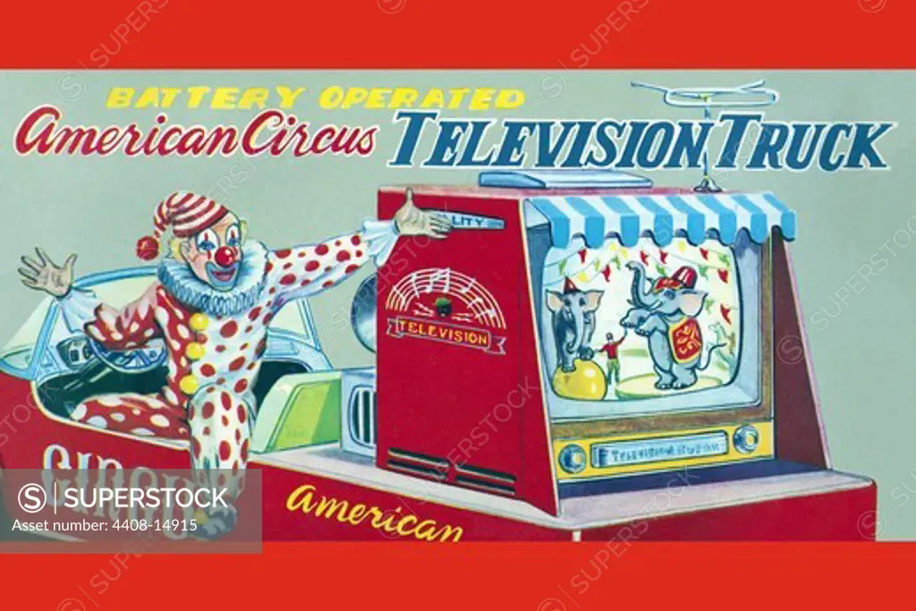 American Circus Television Truck, Vintage Toy Box Art