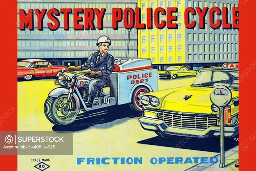 Mystery Police Cycle, Vintage Toy Box Art