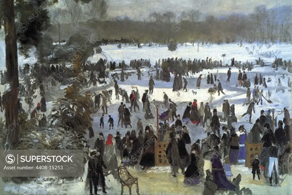 Skating runners in the Bois de Bologne , Renoir, Pierre Auguste, 1841-1919, French
