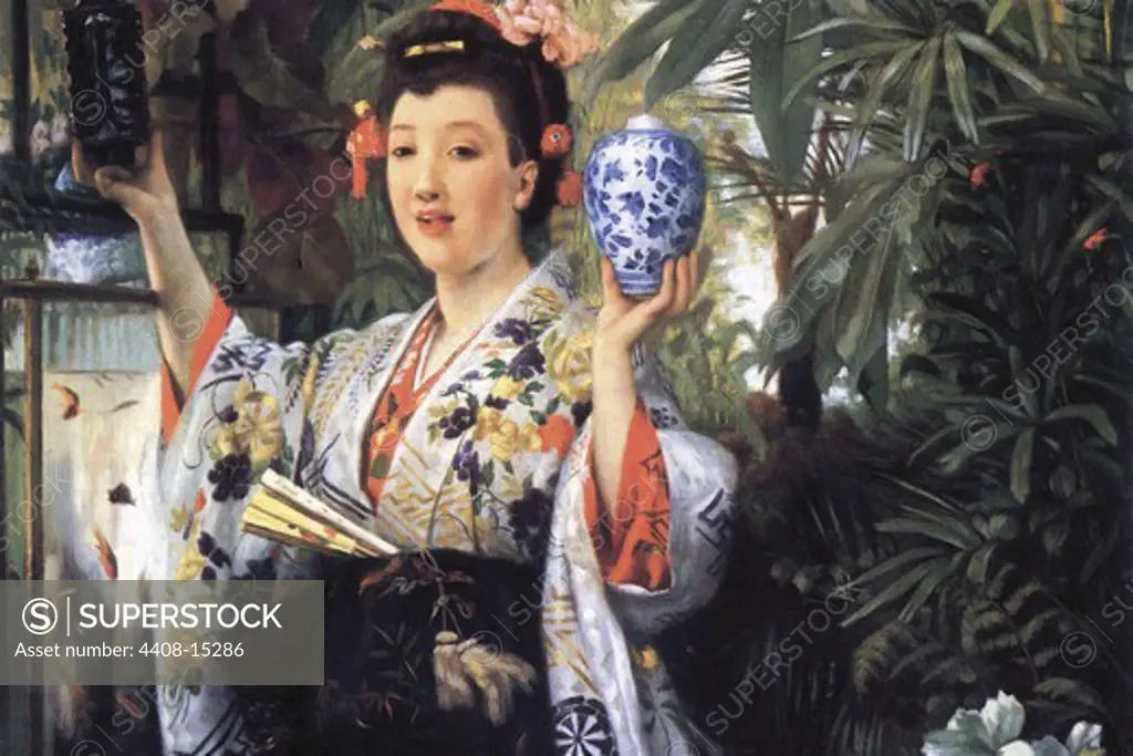 Young woman holds Japanese goods , Fine Art