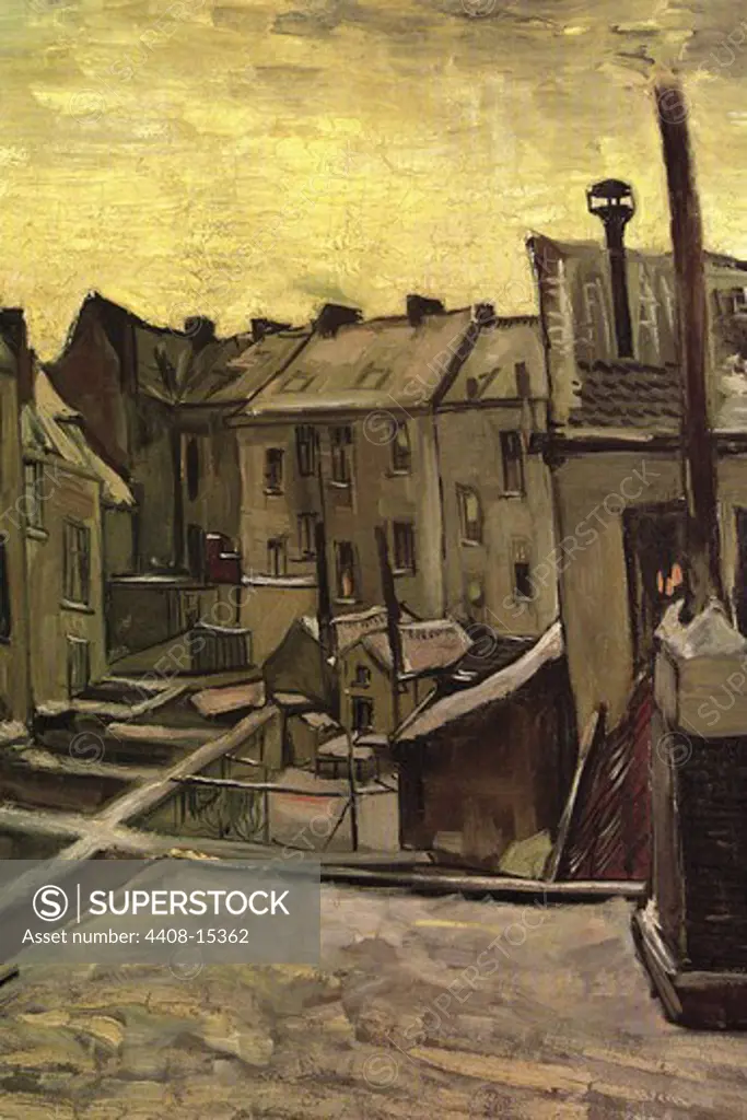 Backyards of Old Houses in Antwerp in the Snow, Fine Art