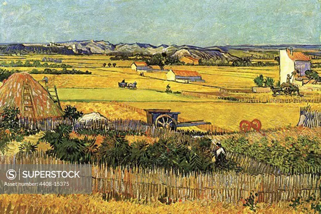 Harvest at La Crau with Montmajour in the Background, Fine Art