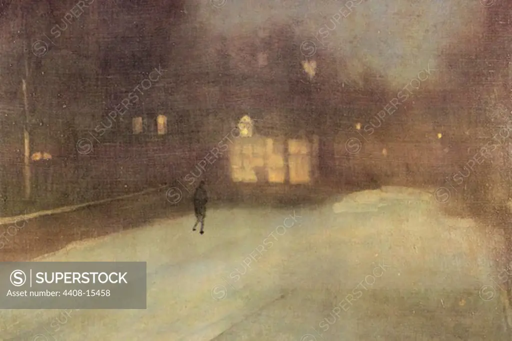 Nocturne in gray and gold, snow in Chelsea  , Fine Art