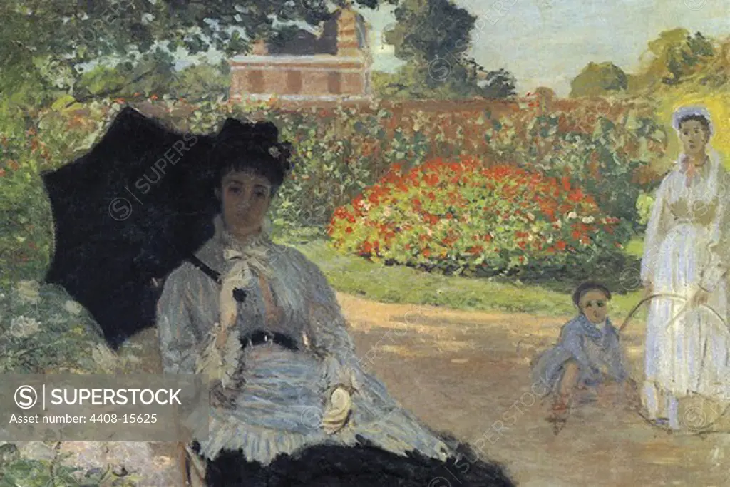 Camille in the garden with Jean and his nanny , Fine Art
