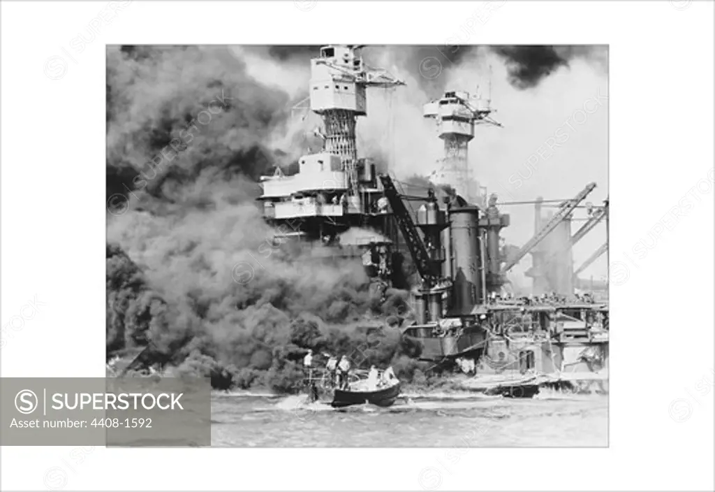 USS West Virginia alight in Pearl Harbor, Classic Photography