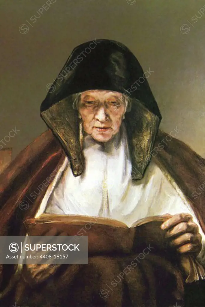 Old woman, reading , Fine Art