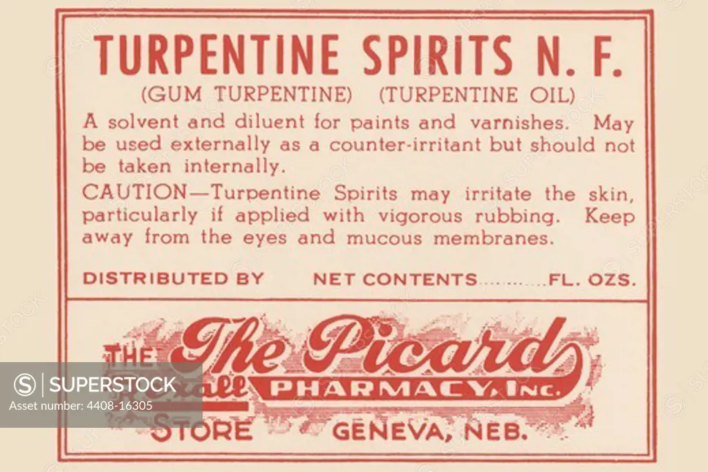 Turpentine Spirits N.F., Medical - Potions, Medications, & Cures