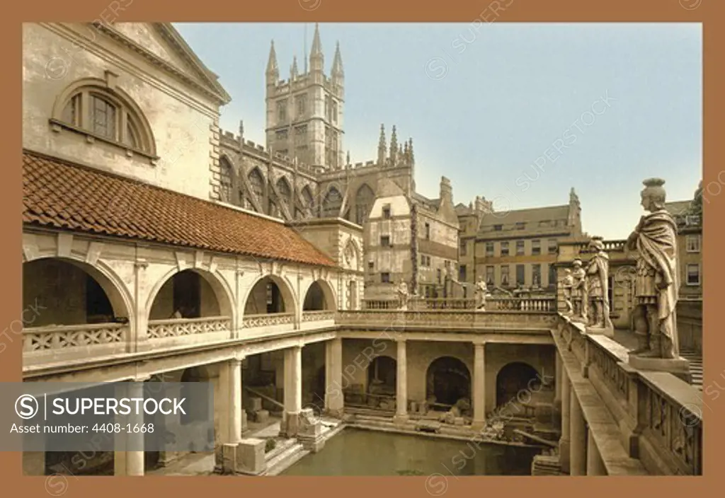 Roman Baths and Abbey at Bath, Classic Photography
