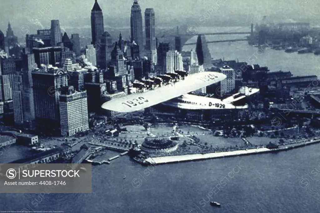 Flying boat over Battery Park, Classic Photography