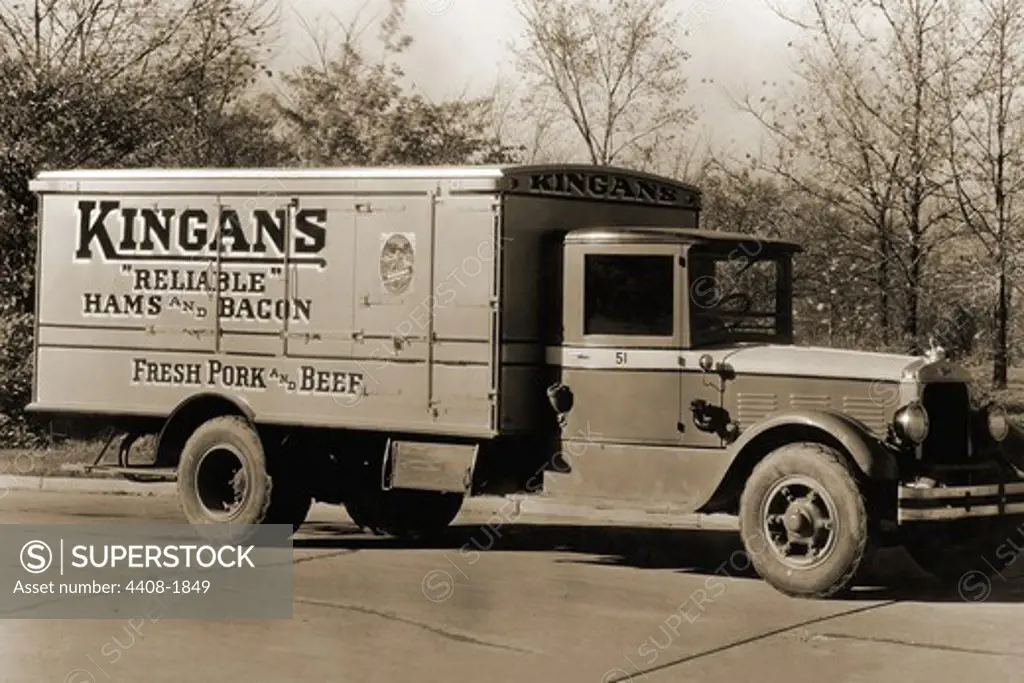 Kingan's ""Reliable"" Hams and Bacon, Fresh Pork and Beef Delivery Truck, Trucks