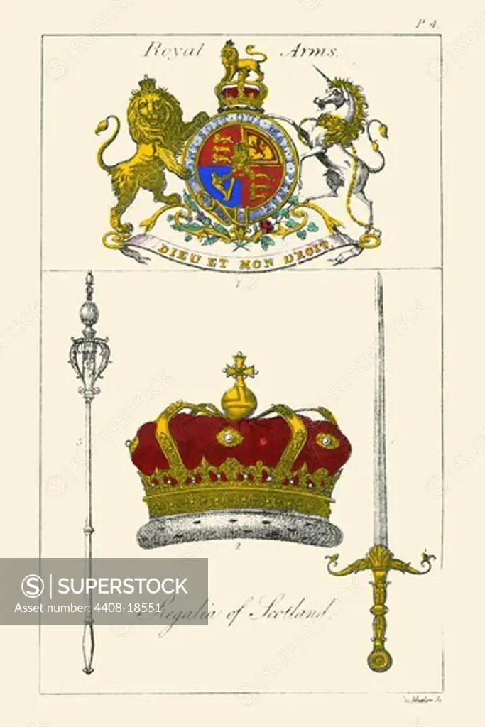 Regalia of Scotland - Arms, Staff, Sword & Crown, Heraldry - Crests