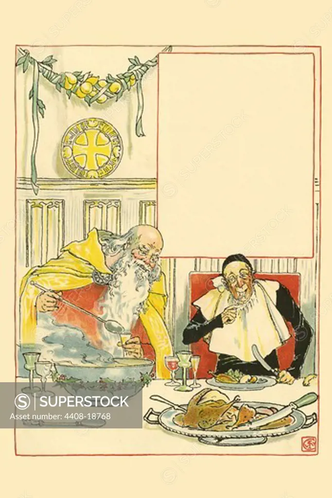 Father Christmas served Ash Wednesday a great feast and plied him with cider, Walter Crane - Beauty & the Beast