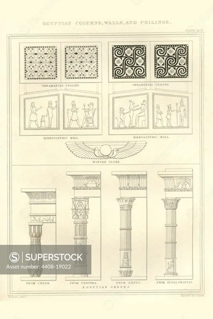 Egyptian Columns, walls & Ceilings, English Domestic