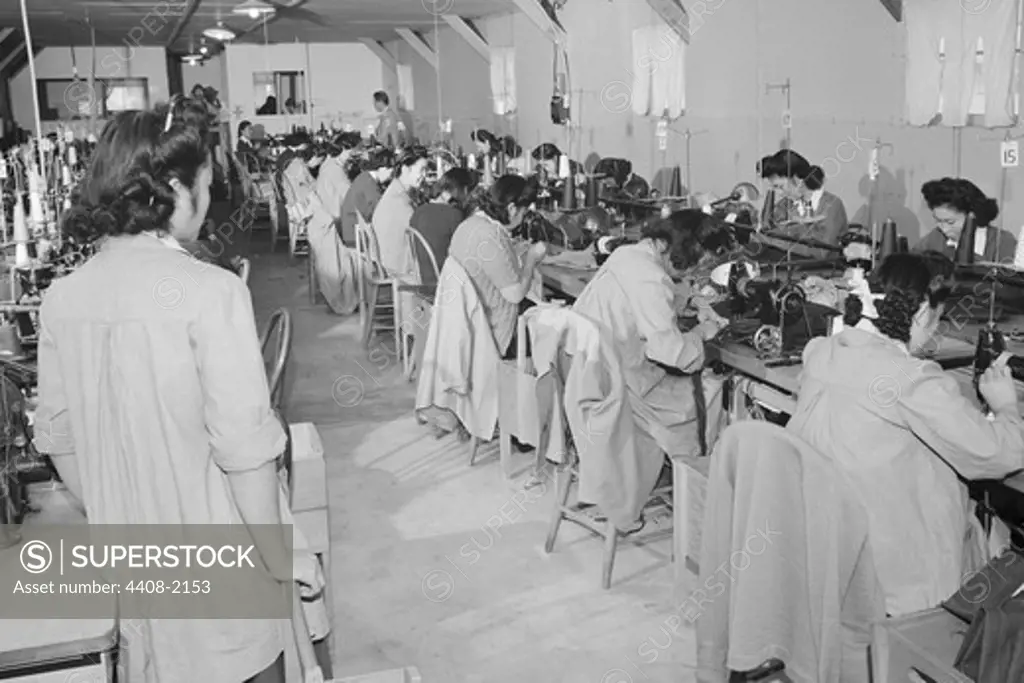 Sumiko Shigematsu, foreman of power sewing machine girls, , Ansel Adams