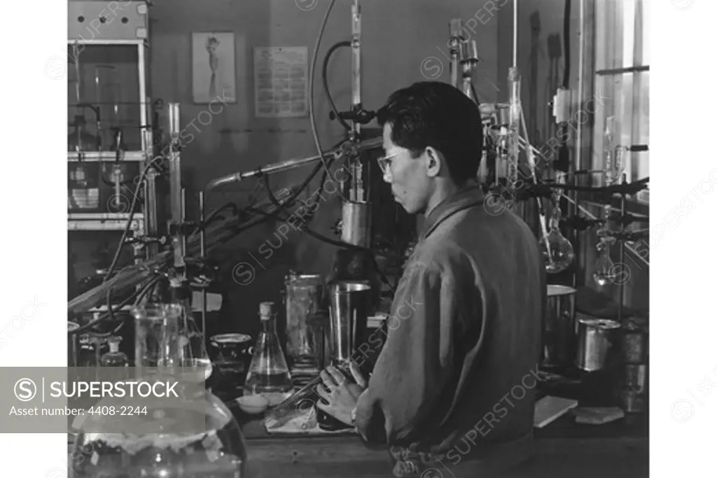 Frank Hirosama i.e., Hirosawa in laboratory, Ansel Adams