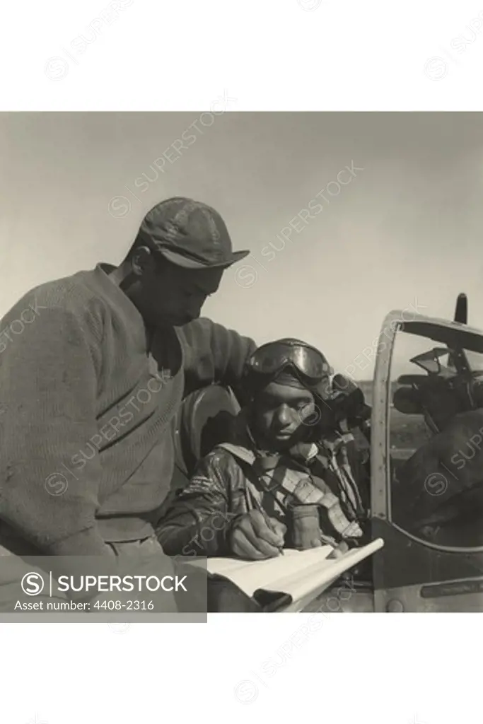 Pilot from the 332nd Fighter Group signing Form One Book, African-Americans