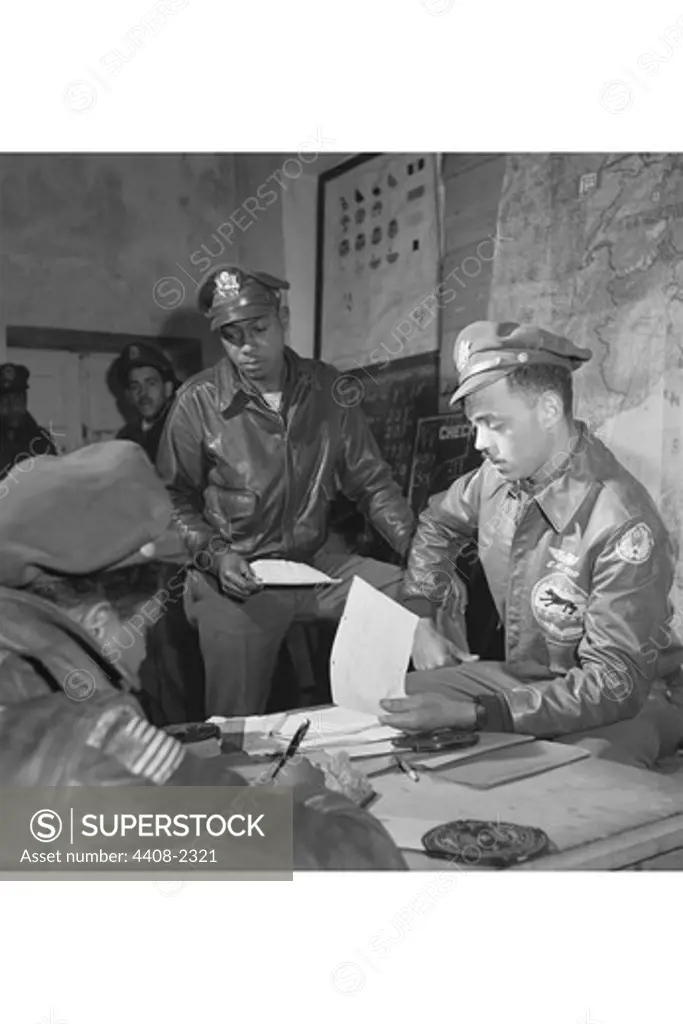 Tuskegee airmen Woodrow W. Crockett and Edward C. Gleed, Ramitelli, Italy, March 1945, African-Americans