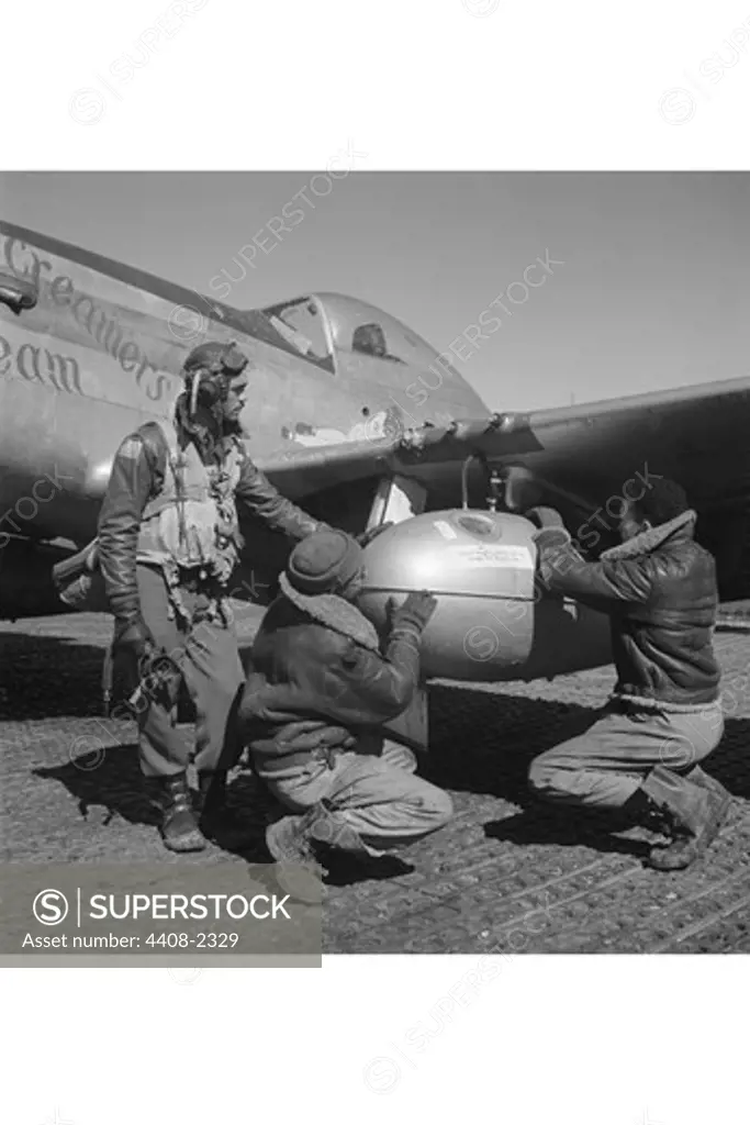 Edward C. Gleed and two unidentified Tuskegee airmen, Ramitelli, Italy, March 1945, African-Americans