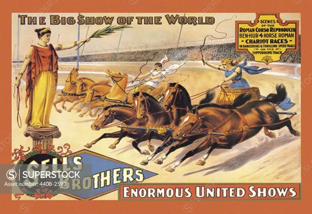 Ben Hur Chariot Races: Sells Brothers' Enormous United Shows, Circus & Clowns