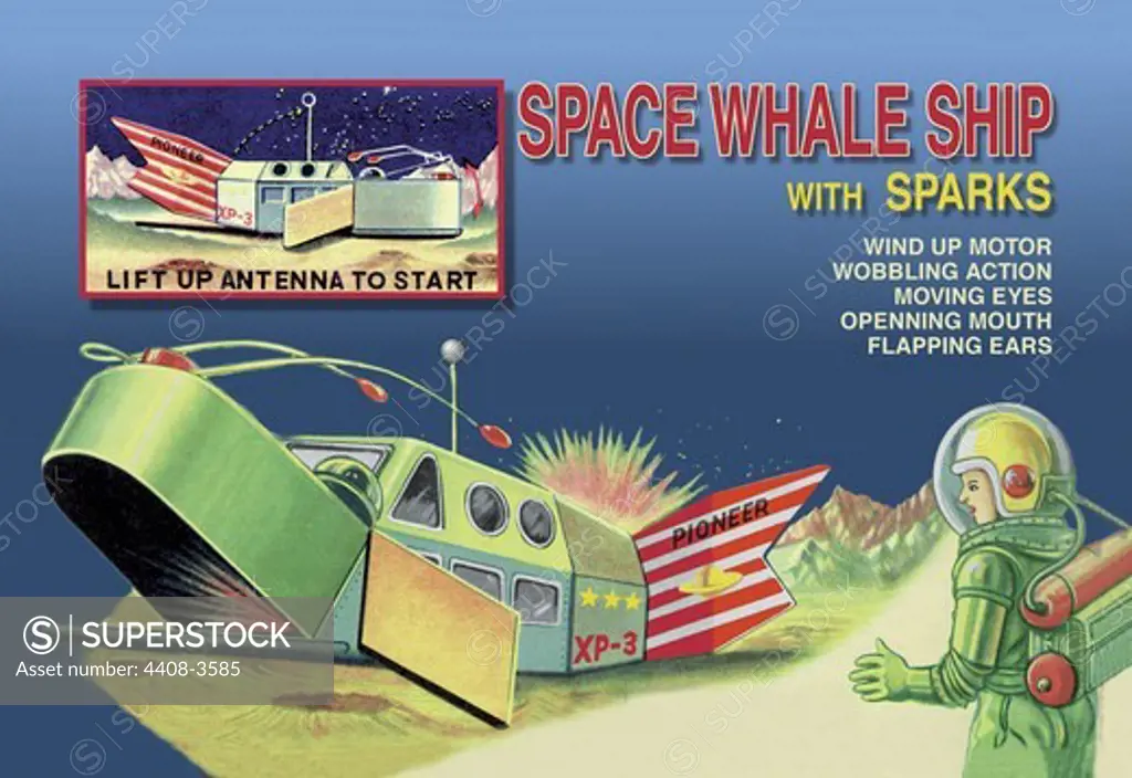 Space Whale Ship with Sparks, Robots, ray guns & rocket ships