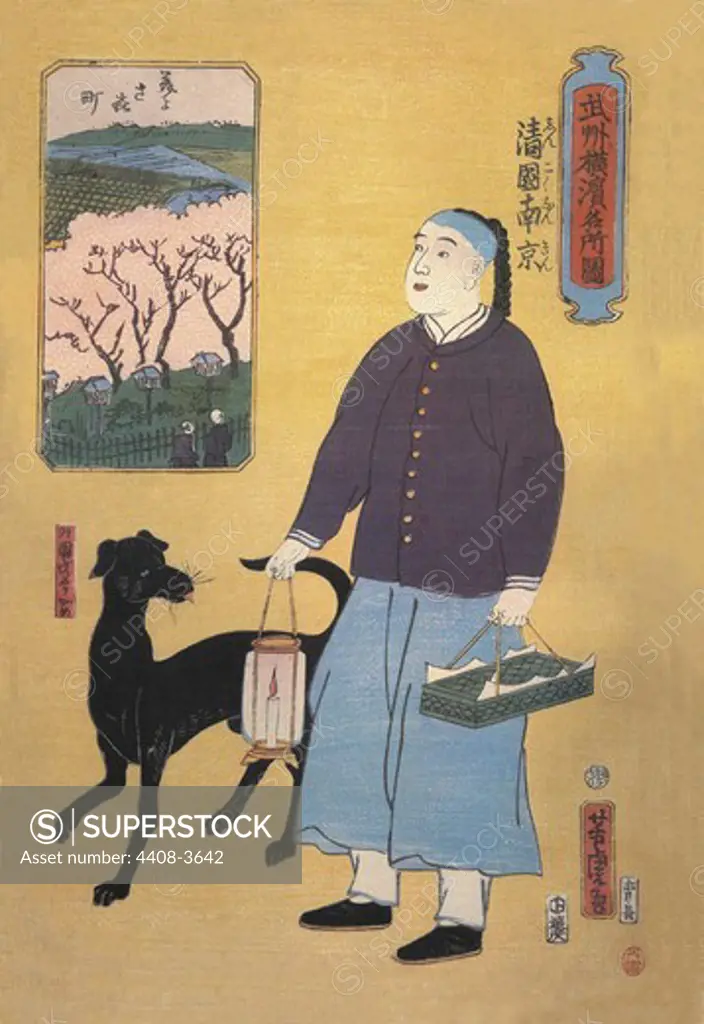 Woman with Dog, Japanese Prints - Yokohama Namban - Foreigners