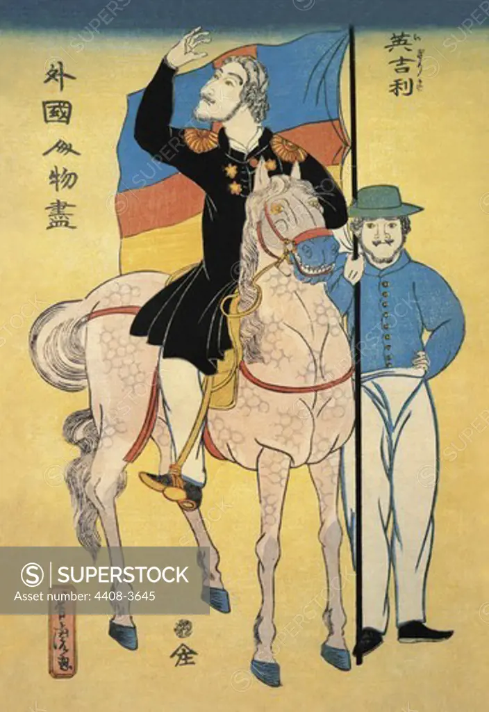 English Officer on Horseback, Japanese Prints - Yokohama Namban - Foreigners