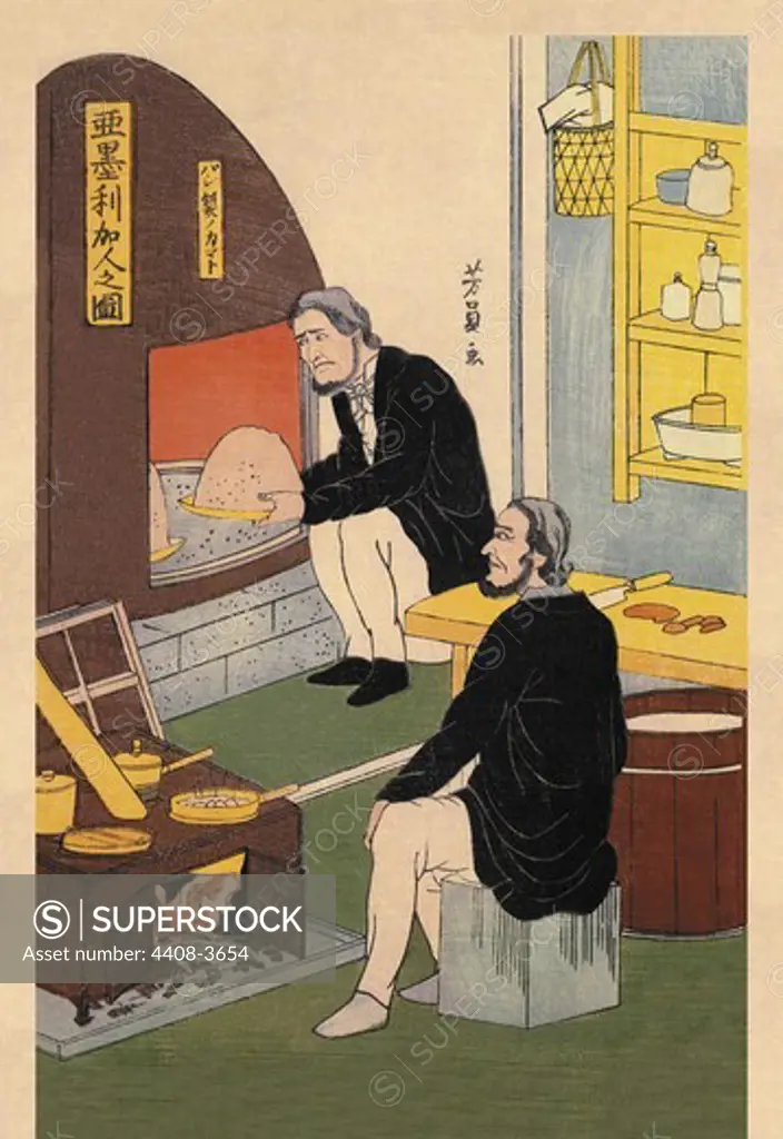 Americans Preparing a Meal, Japanese Prints - Yokohama Namban - Foreigners