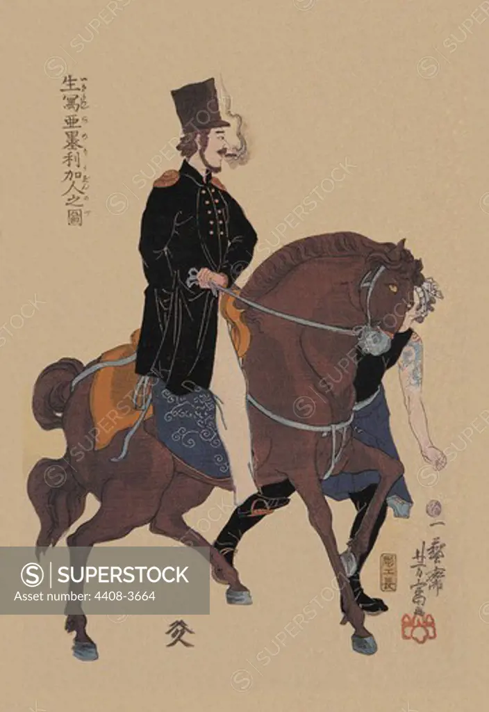 Mounted American Officer, Japanese Prints - Yokohama Namban - Foreigners