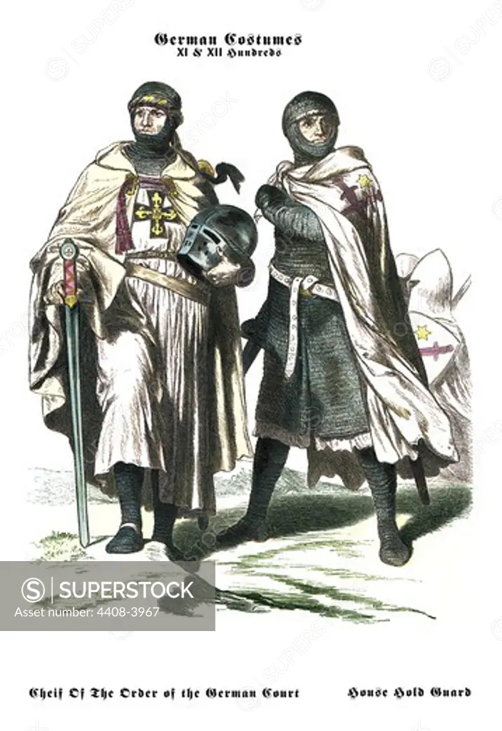 German Costumes: Chief of the German Court and Household Guard, Medieval Fashion - Racinet