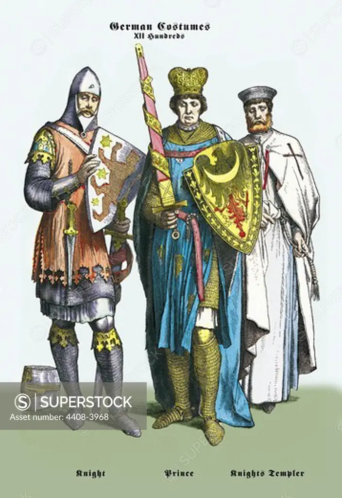 German Costumes: Knight and Prince, Medieval Fashion - Racinet