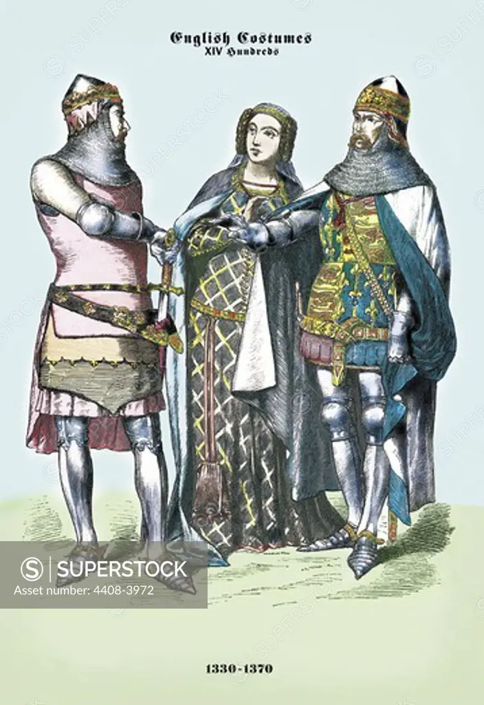 English Costumes: 1330-1370, Medieval Fashion - Racinet